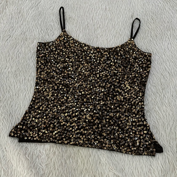 Reba brown sparkling sequins stretchy tank top size large - Picture 1 of 8